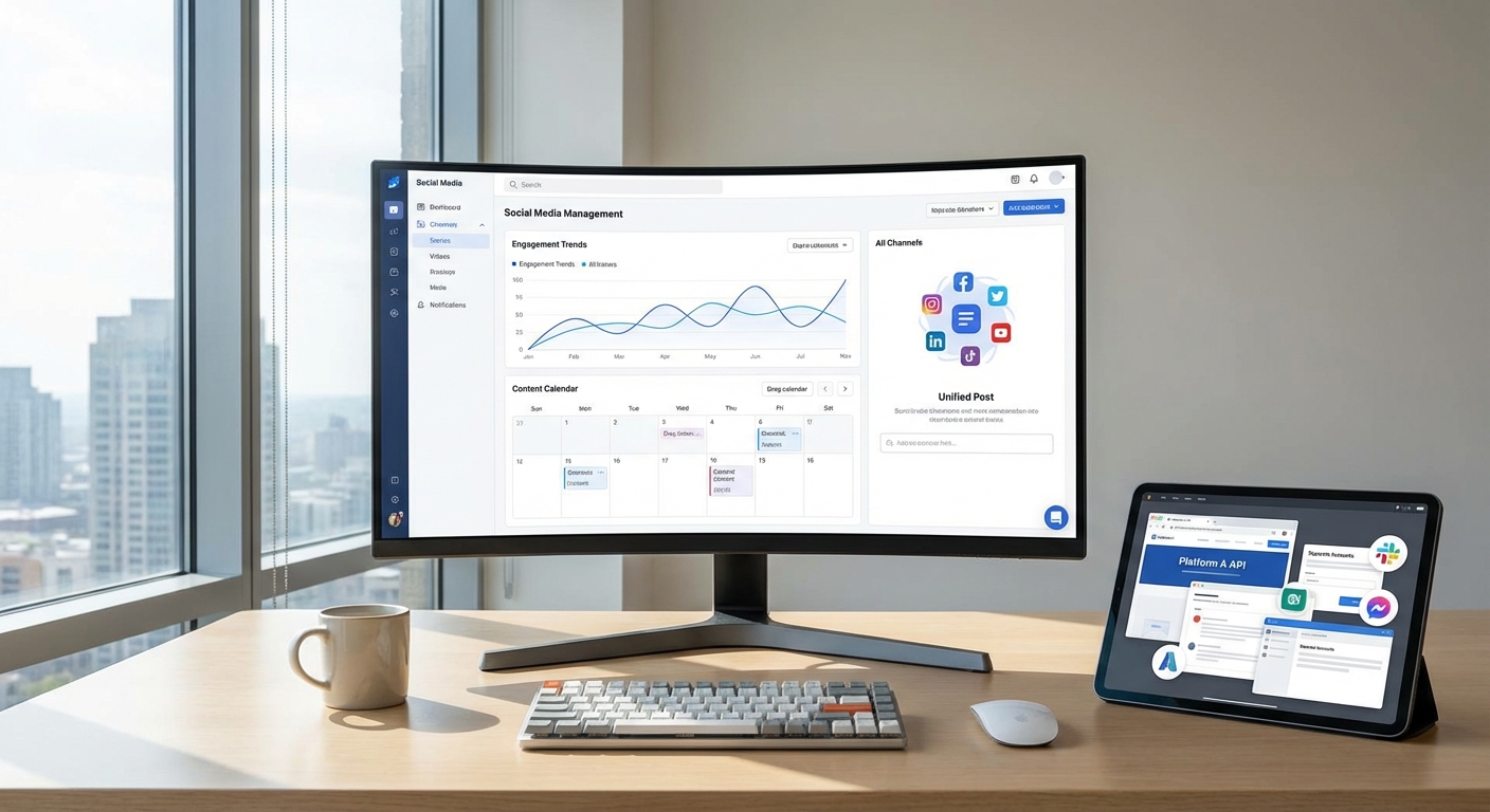 screen displaying a unified social media API dashboard